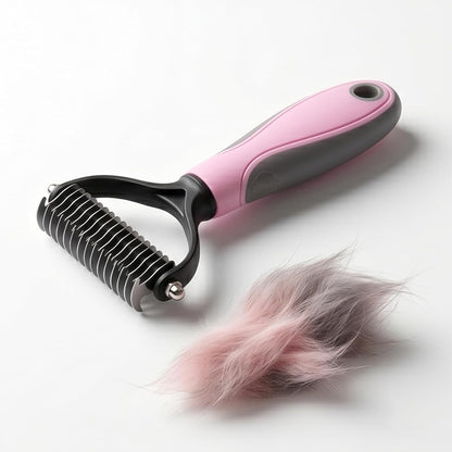 Double-Sided Deshedding Comb for Dogs & Cats – Stainless Steel Pet Grooming Tool with Non-Slip Handle