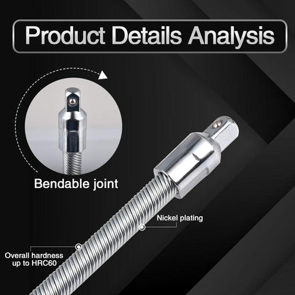 Flexible Socket Extension Ratchet with Flexible Spring Steel Shaft, Anti-Rust and Durable