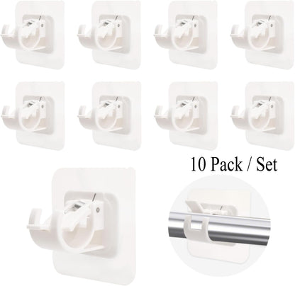 10-Pack No-Drill Self-Adhesive Multifunctional Acrylic Gel Curtain Rod Holder Hooks