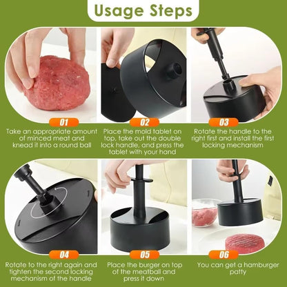Hamburger Patty Maker with Press Handle, Burger Mold for Even Cooking