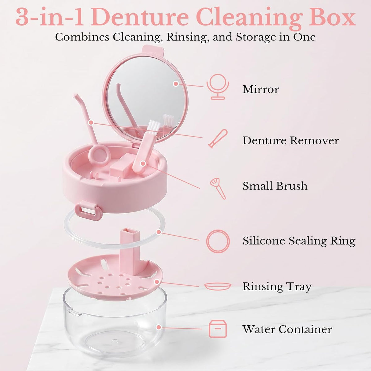 3-in-1 Denture Bath Box with Leak Proof