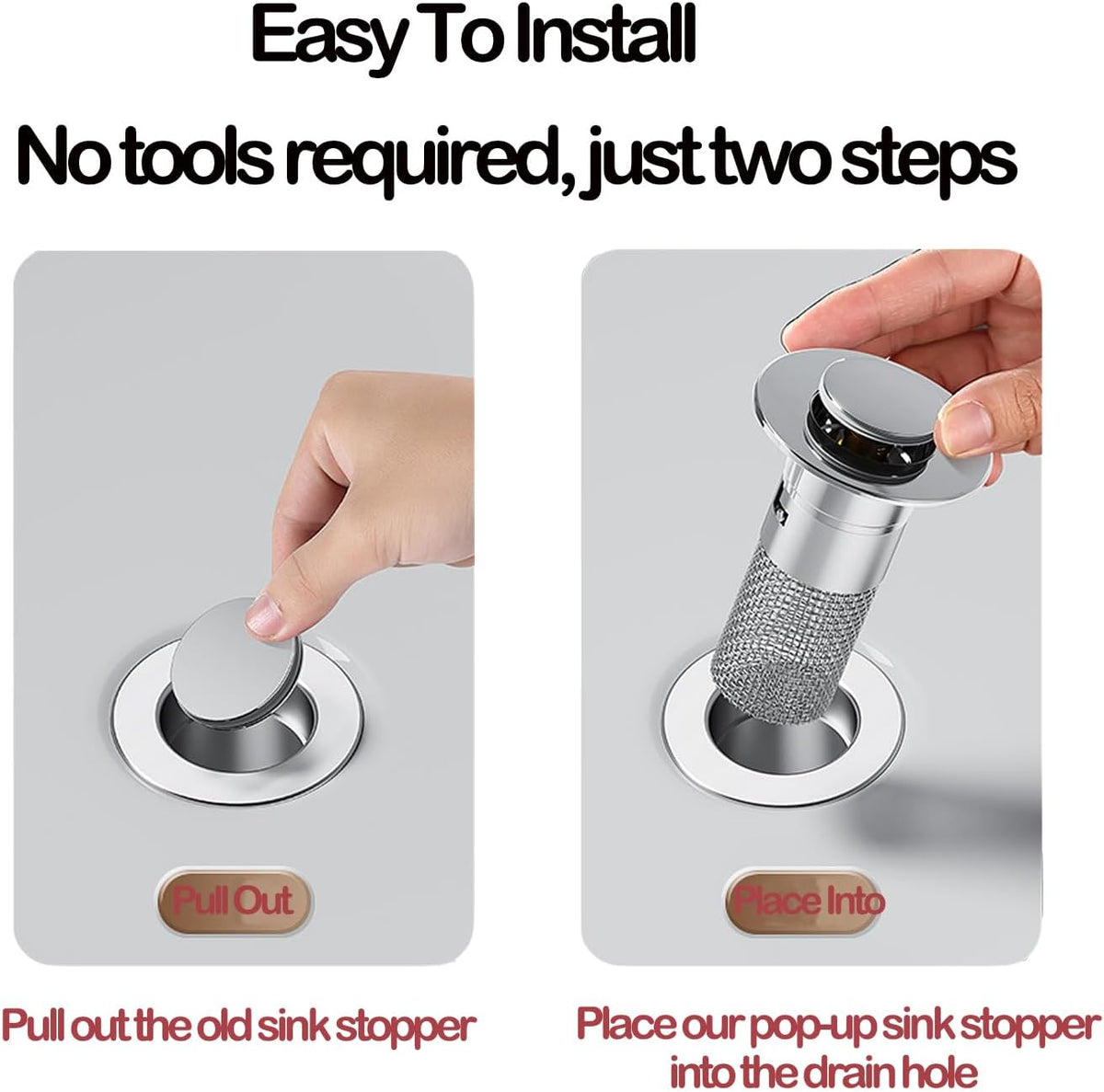 2Pack Sink Stopper Strainer - Pop-Up Drain with Removable Stainless