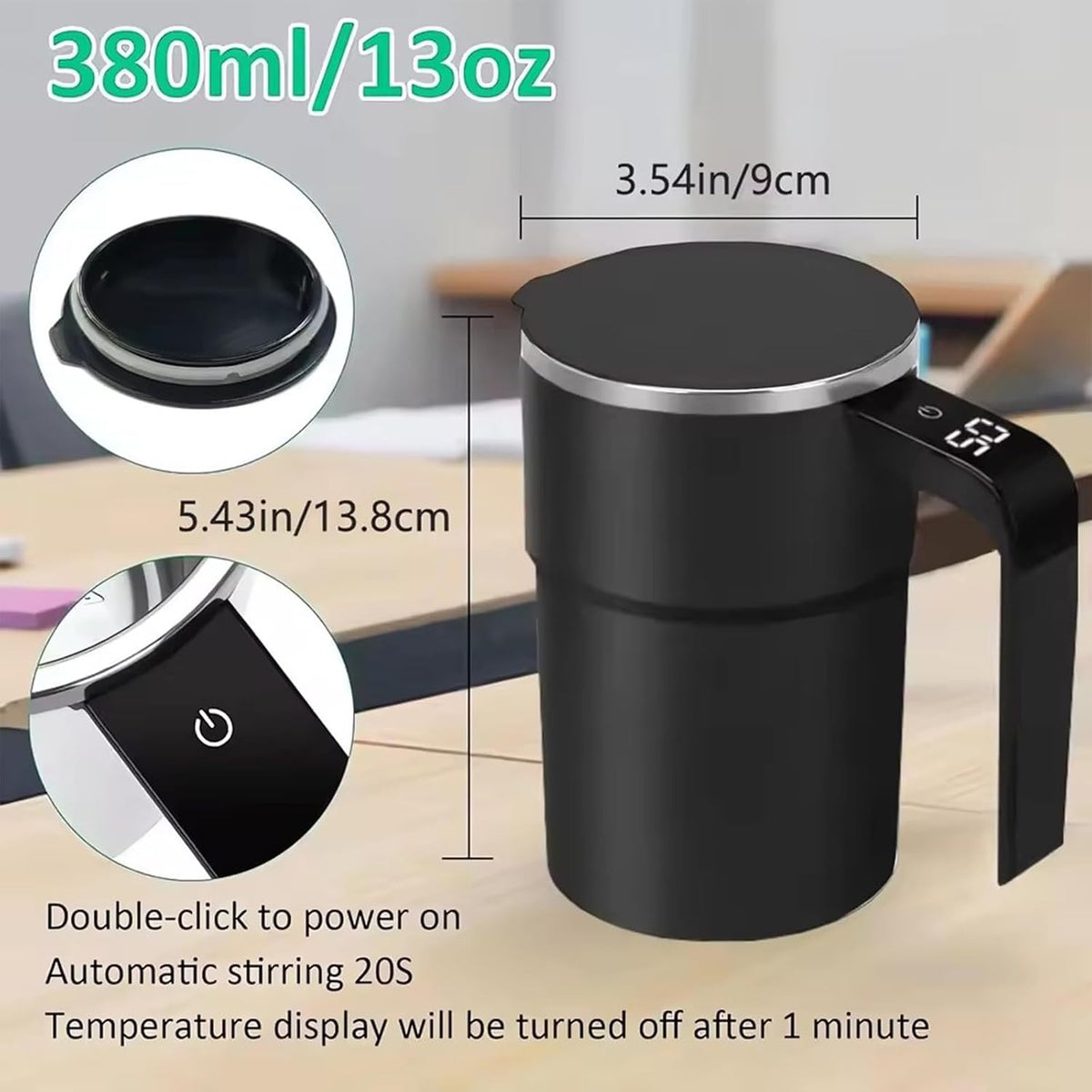 Rechargeable Self-Stirring Coffee Mug, Temperature Display ,304 Stainless Steel,Leak-Proof