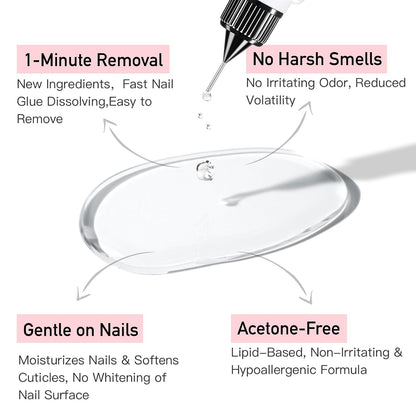 Pinpoint Nail Glue Remover – Non-Acetone, Gentle Formula for Press On & Gel Nail Tips, Works on Glue Gel
