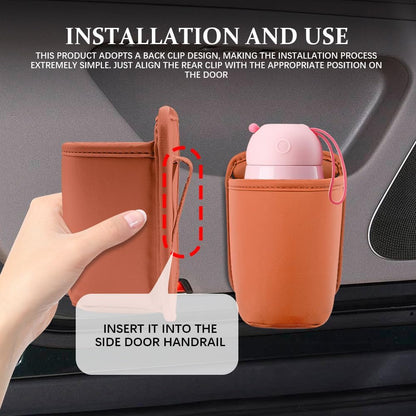 Clip-On Car Cup Holder, PU Leather, No-Drill Waterproof Scratch-Resistant