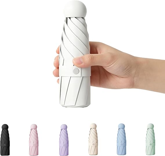 Mini Compact Folding Umbrella with 8 Ribs 5-Folds Rain and Sun Protection