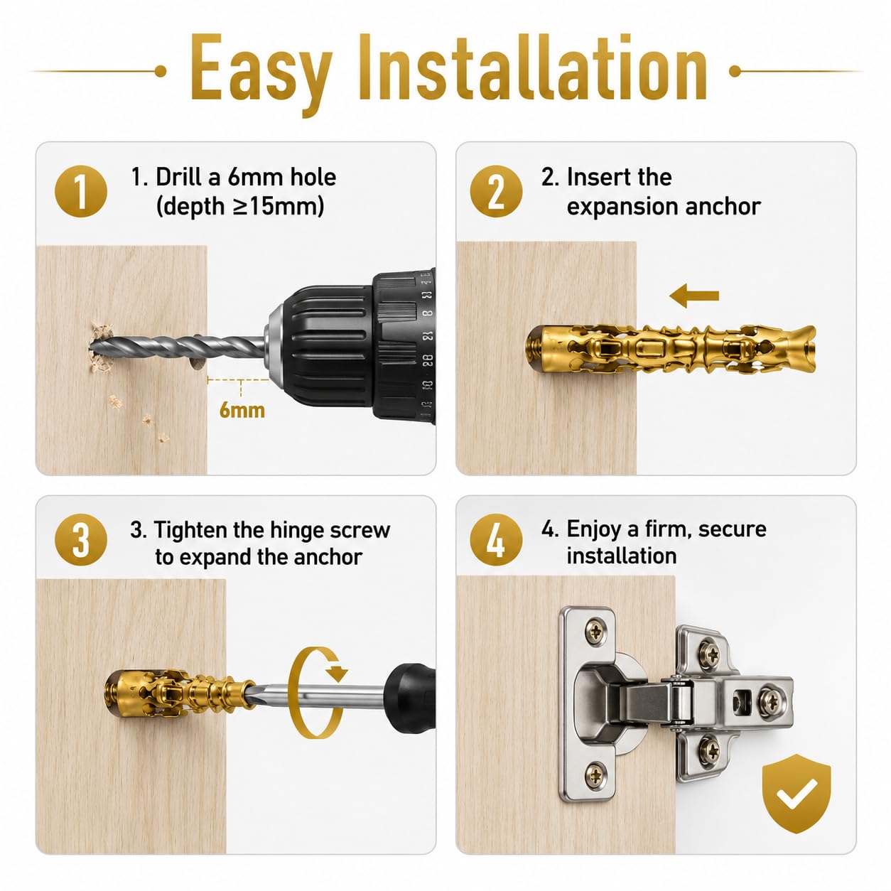 100pcs Expansion Screw Set for Cabinet Hinge Repair, Stripped Thread Restoration & Door Fastening, for Wood/Tile/Stone