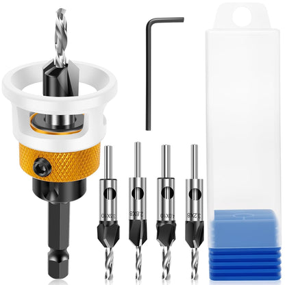 4 Pcs Countersink Drill Bit Set 2.8mm, 3.2mm, 3.5mm, 4mm with 1/4inch Hex Shank Countersink Bits