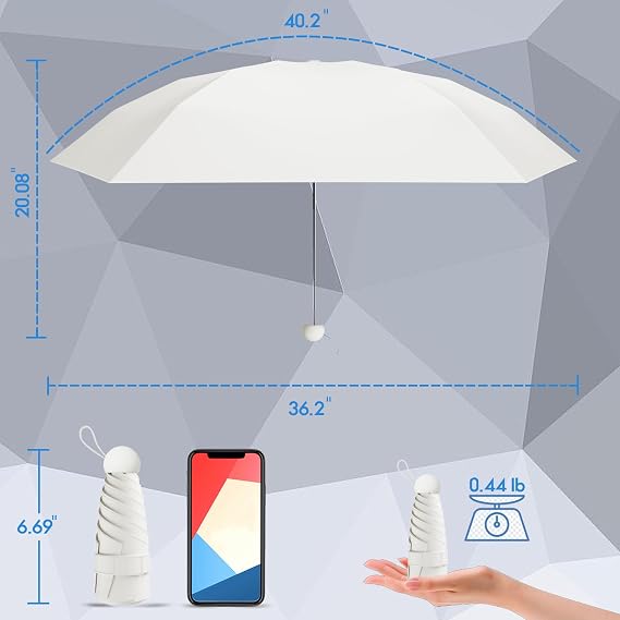 Mini Compact Folding Umbrella with 8 Ribs 5-Folds Rain and Sun Protection