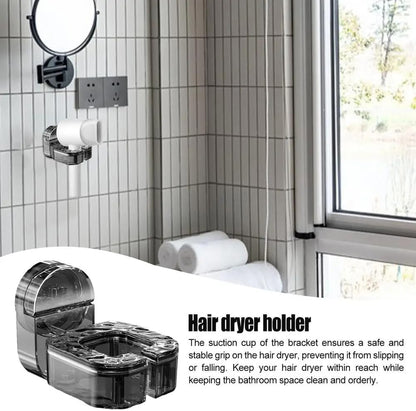Hair Dryer Holder - Wall Mounted, Powerful Suction Cup, Rotating