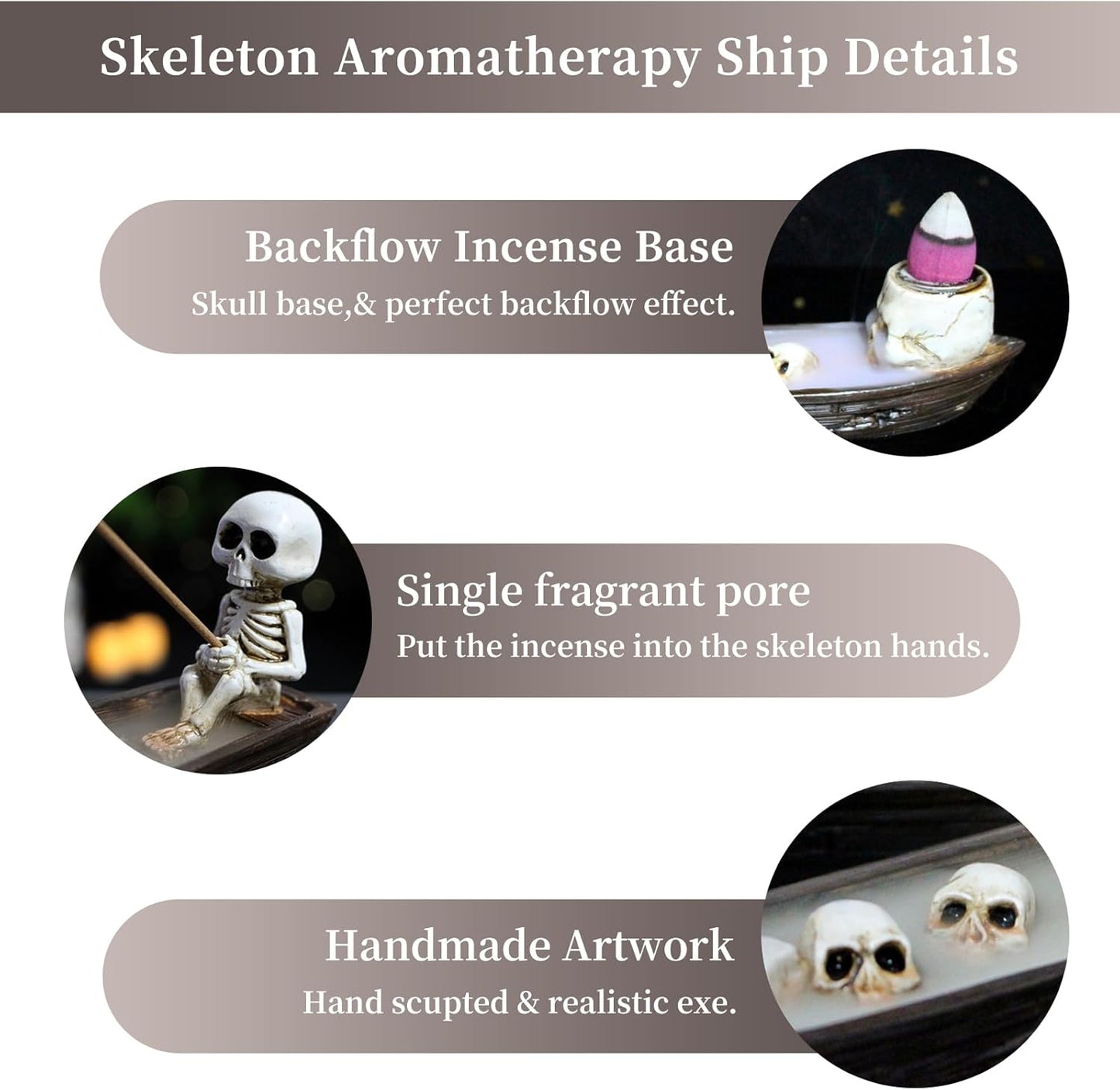 Gothic Skull Incense Burner Cones Skeleton Boat Candle Holder