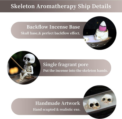 Gothic Skull Incense Burner Cones Skeleton Boat Candle Holder