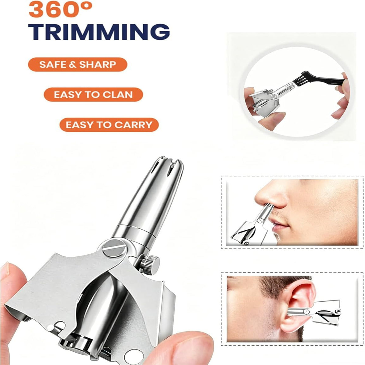4Pack Manual Nose Hair Trimmer, Stainless Steel  with Cleaning Brush