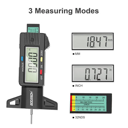 Tire Tread Depth Gauge with Color-Coded Bar, Easy Read Tire Depth Gauge for Cars, Trucks, Motorcycles