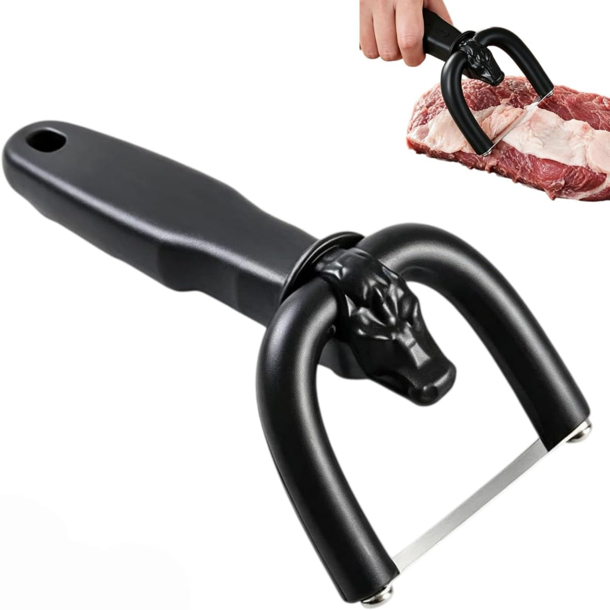 Handheld Steel Blade Meat Cutting Knife, U-Grip Ergonomic Fat Trimming