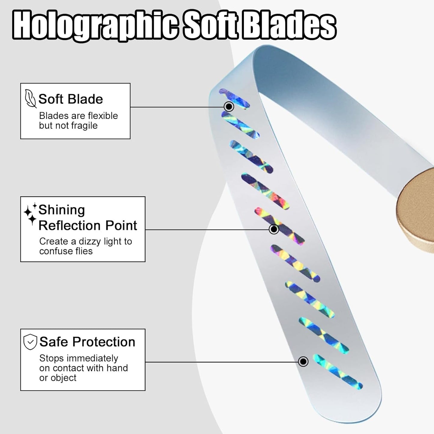 Soundless Fly Swatter with Holographic Blades – Portable Fly Fan for Bees, Wasps & Outdoor Use