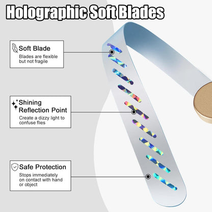 Soundless Fly Swatter with Holographic Blades – Portable Fly Fan for Bees, Wasps & Outdoor Use