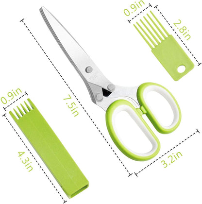 5-Blade Stainless Steel Kitchen Herb Scissors Multipurpose Chopper