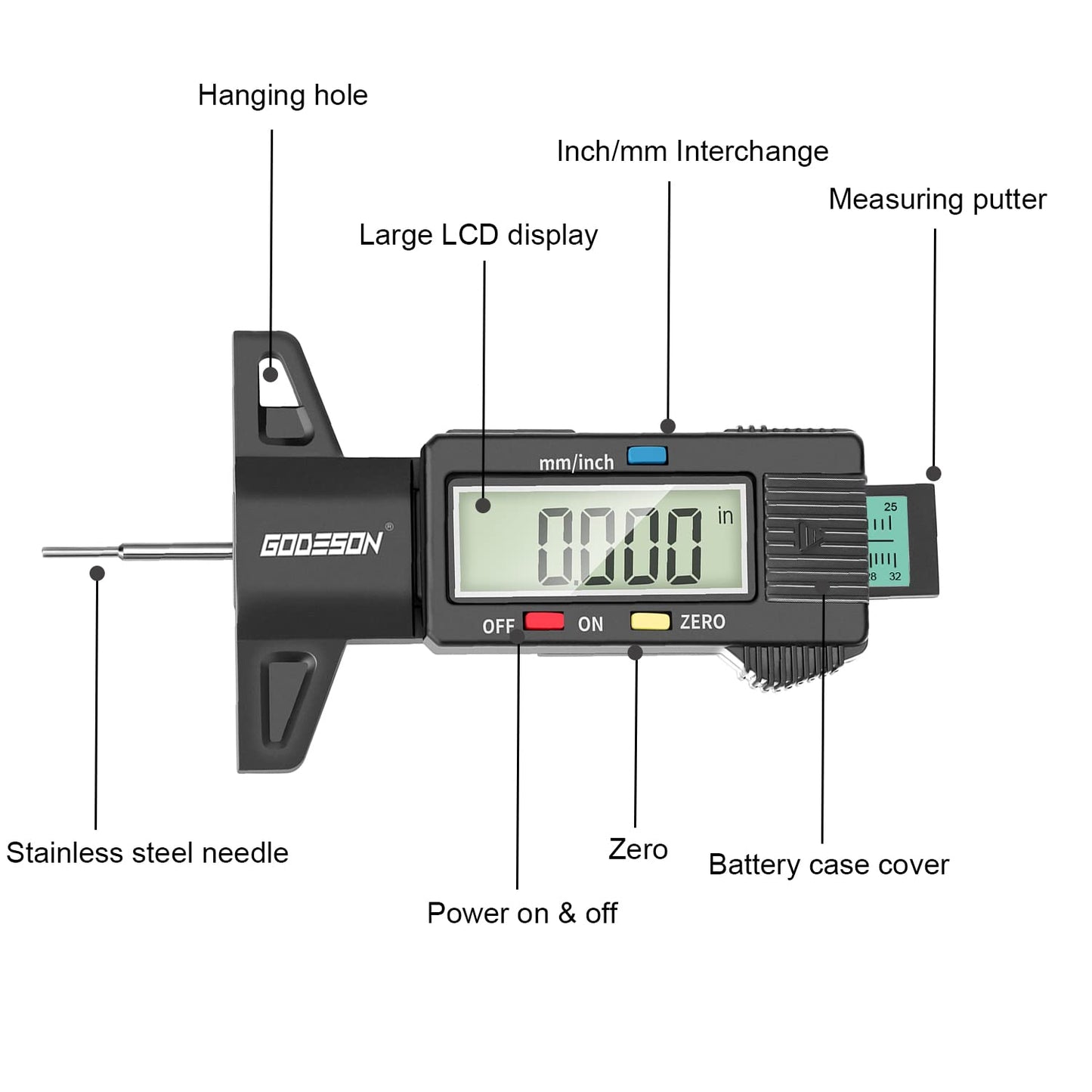 Tire Tread Depth Gauge with Color-Coded Bar, Easy Read Tire Depth Gauge for Cars, Trucks, Motorcycles