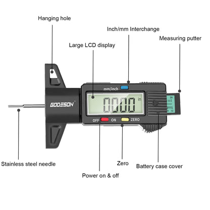 Tire Tread Depth Gauge with Color-Coded Bar, Easy Read Tire Depth Gauge for Cars, Trucks, Motorcycles