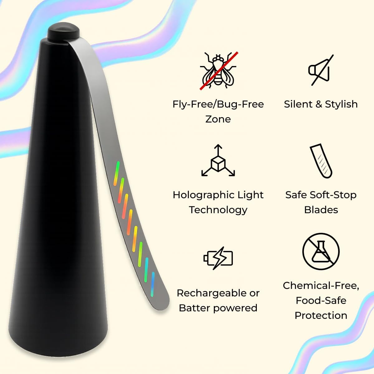 Soundless Fly Swatter with Holographic Blades – Portable Fly Fan for Bees, Wasps & Outdoor Use