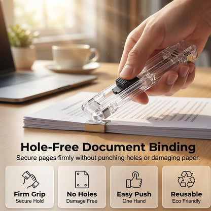 Portable Binder Clip Stapler with 100 Reusable Clips