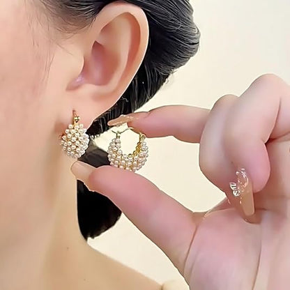 Sweet Cluster Imitation Pearl Hoop Earrings Fashion Jewelry for Women