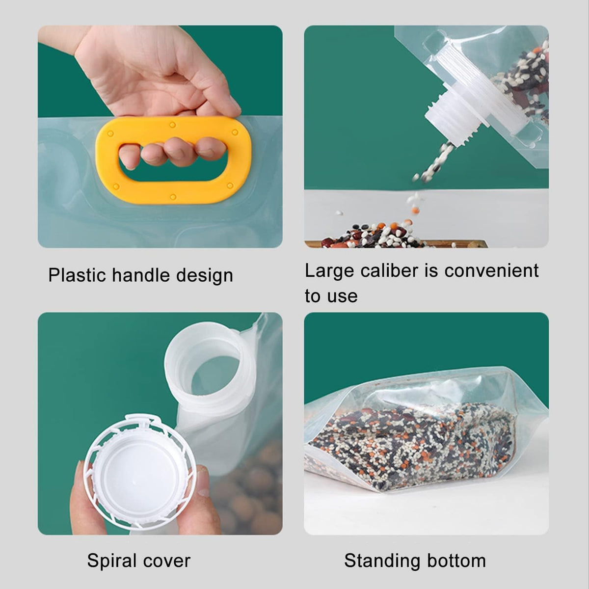 5 Pack Reusable Food Storage Bags, Leakproof & Moisture-Resistant Pouches