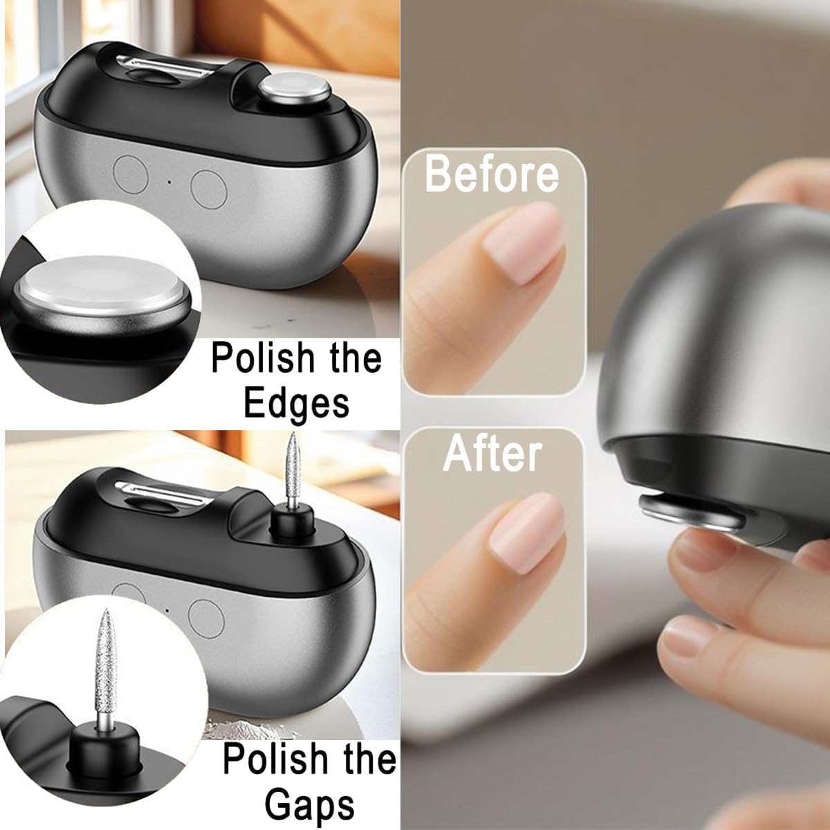 Automatic Trimmer & Polisher Nail Care Tool with LED Lights, Clipping Storage