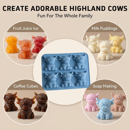 3D Cute Cattle Silicone Ice Cube Mold for Whiskey Cocktails Beer Coffee and Drinks Party