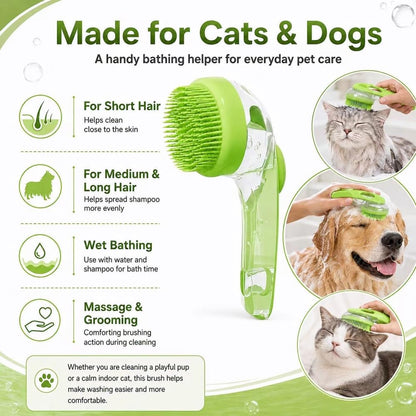 Pet Bath Brush with Shampoo Dispenser for Short and Long Hair