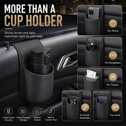 Car Door Storage Pocket Leather Seat Side Organizer Cup Holder