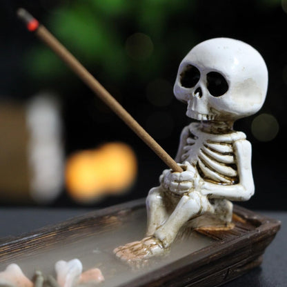 Gothic Skull Incense Burner Cones Skeleton Boat Candle Holder