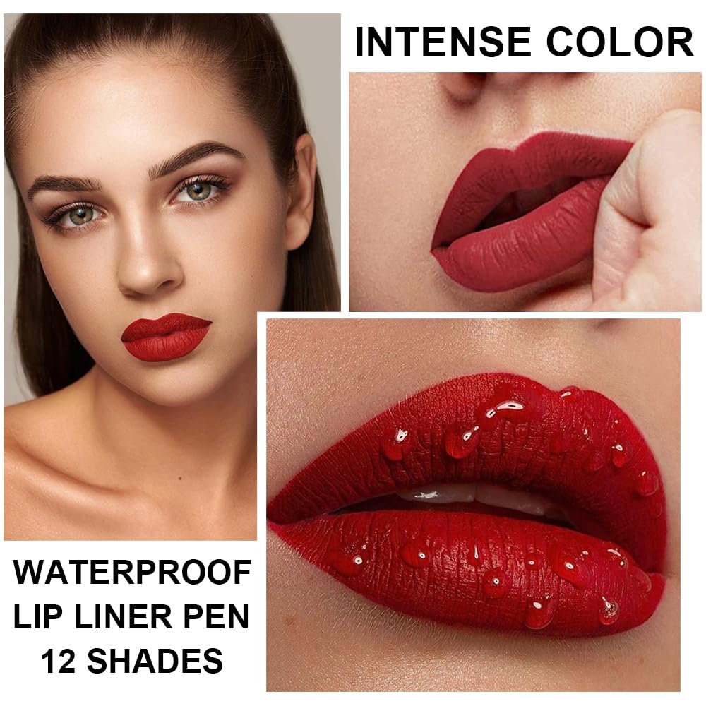 12 Colors Lip Liner Set Waterproof Lipstick High Pigmented