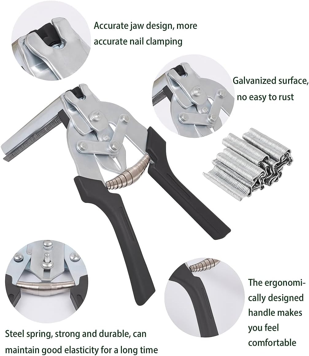 Hog Ring Pliers Kit with 600 Pcs of Galvanized Steel Hog Rings
