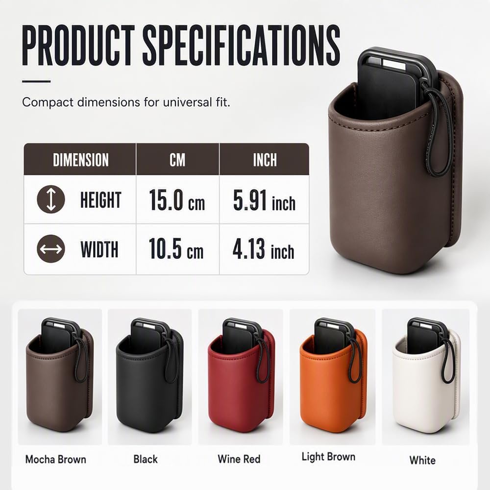 Clip-On Car Cup Holder, PU Leather, No-Drill Waterproof Scratch-Resistant