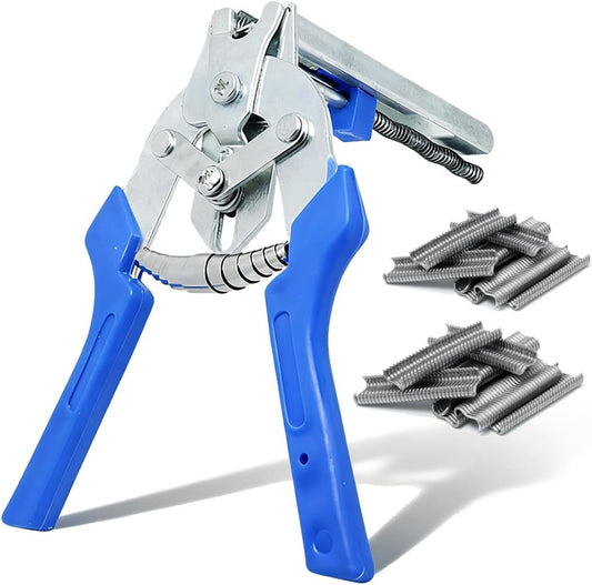 Hog Ring Pliers Kit with 600 Pcs of Galvanized Steel Hog Rings