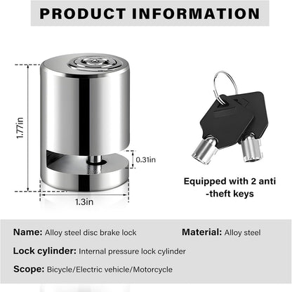 Motorcycle Disc Brake Lock, Anti-Theft Wheel Disc Padlock with Two Keys