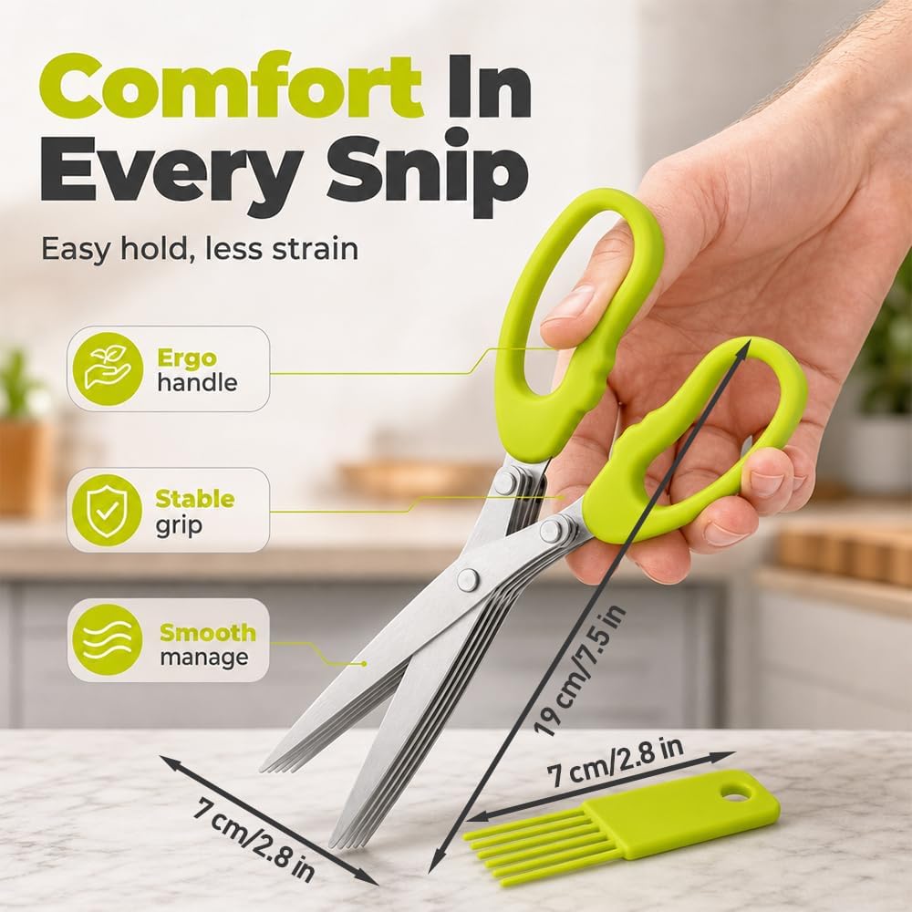 5-Blade Stainless Steel Kitchen Herb Scissors Multipurpose Chopper