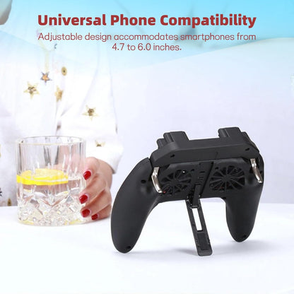 Mobile Gaming Controller with Cooling Fan Featuring Built-in L1/R1 Trigger Buttons and Joysticks
