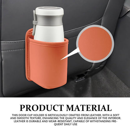 Clip-On Car Cup Holder, PU Leather, No-Drill Waterproof Scratch-Resistant