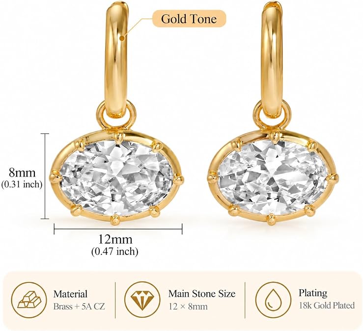 Women's Oval Zircon Earrings - Fashionable Artificial Gemstone Jewelry