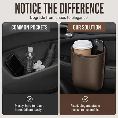Clip-On Car Cup Holder, PU Leather, No-Drill Waterproof Scratch-Resistant