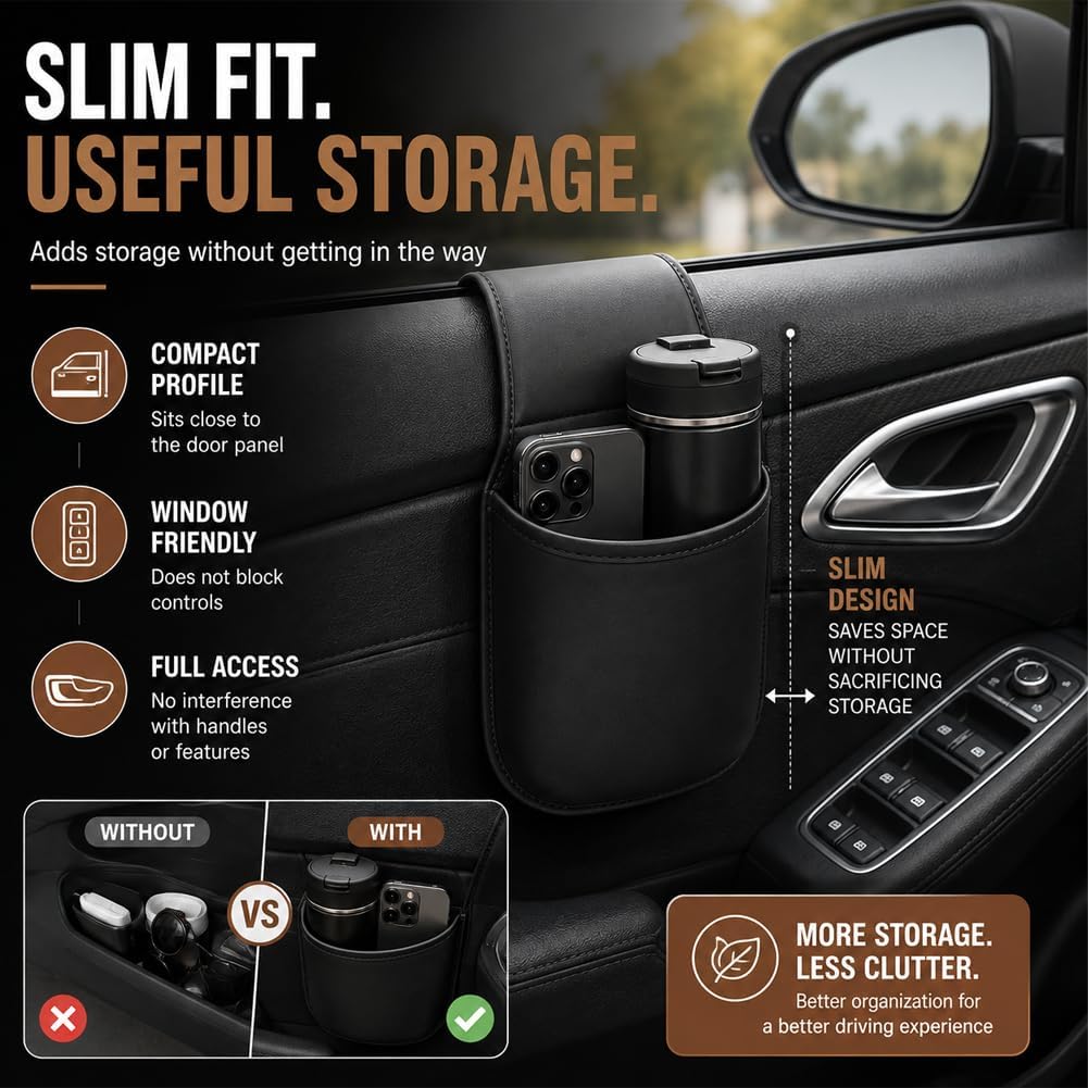 Car Door Storage Pocket Leather Seat Side Organizer Cup Holder