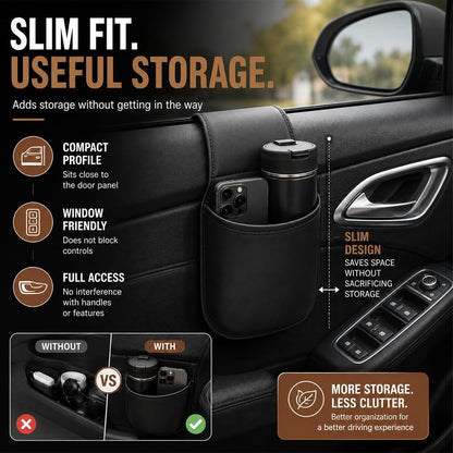 Car Door Storage Pocket Leather Seat Side Organizer Cup Holder
