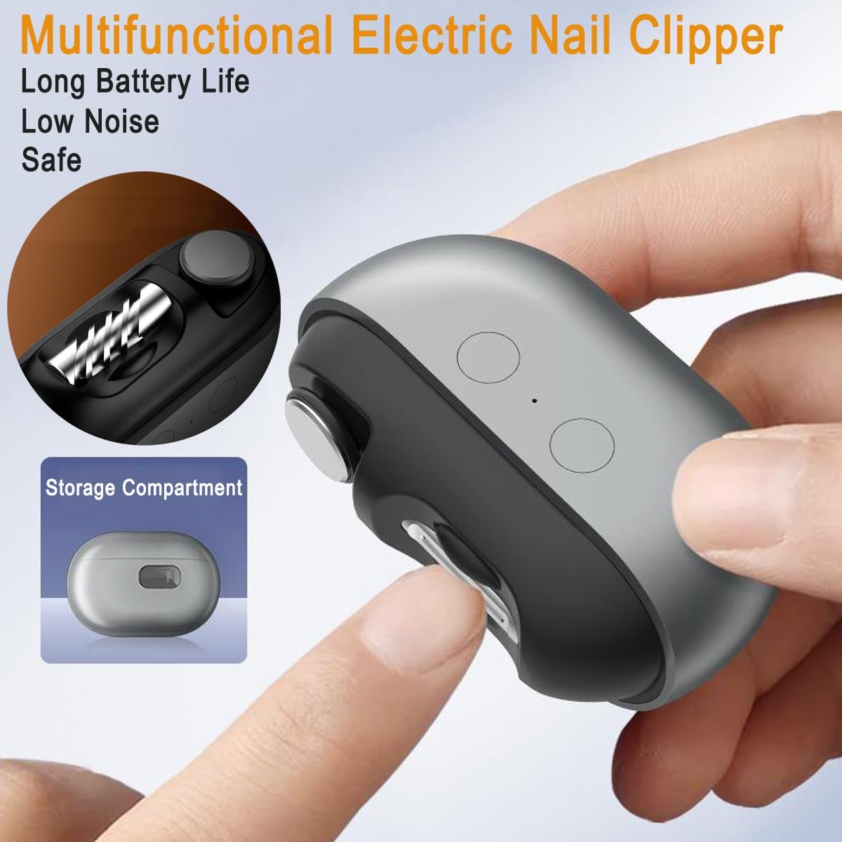 Automatic Trimmer & Polisher Nail Care Tool with LED Lights, Clipping Storage