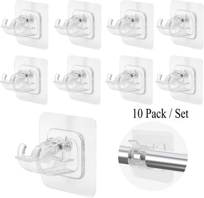 10-Pack No-Drill Self-Adhesive Multifunctional Acrylic Gel Curtain Rod Holder Hooks