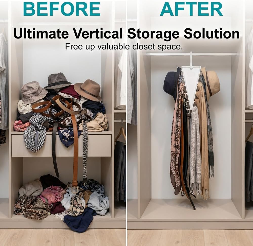 V-Shape 12-Hook Rotating Hanger, 360° Space Saving Closet Organizer-2Pcs