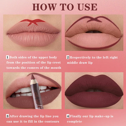 12Pcs Matte Lip Liner With Sharpener Set Waterproof Smudgeproof