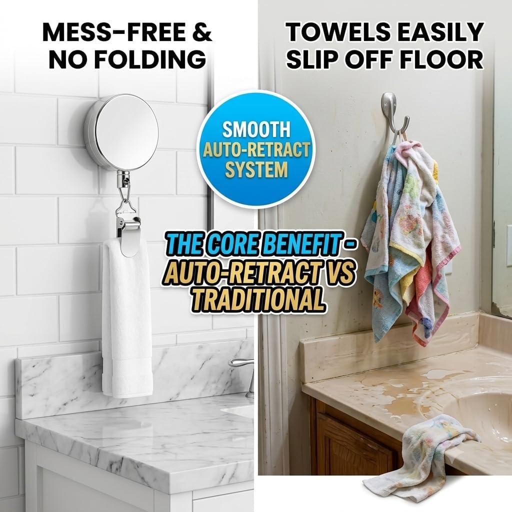 Retractable Towel Clips for Kitchen Countertops and Bathroom Organization